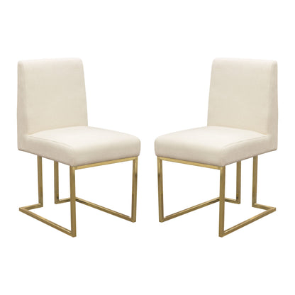 Set of (2) Skyline Dining Chairs in Cream Fabric w/ Polished Gold Metal Frame by Diamond Sofa