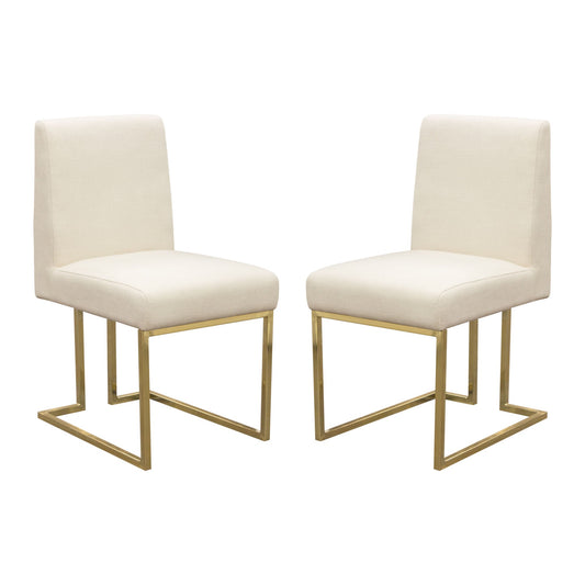 Set of (2) Skyline Dining Chairs in Cream Fabric w/ Polished Gold Metal Frame by Diamond Sofa
