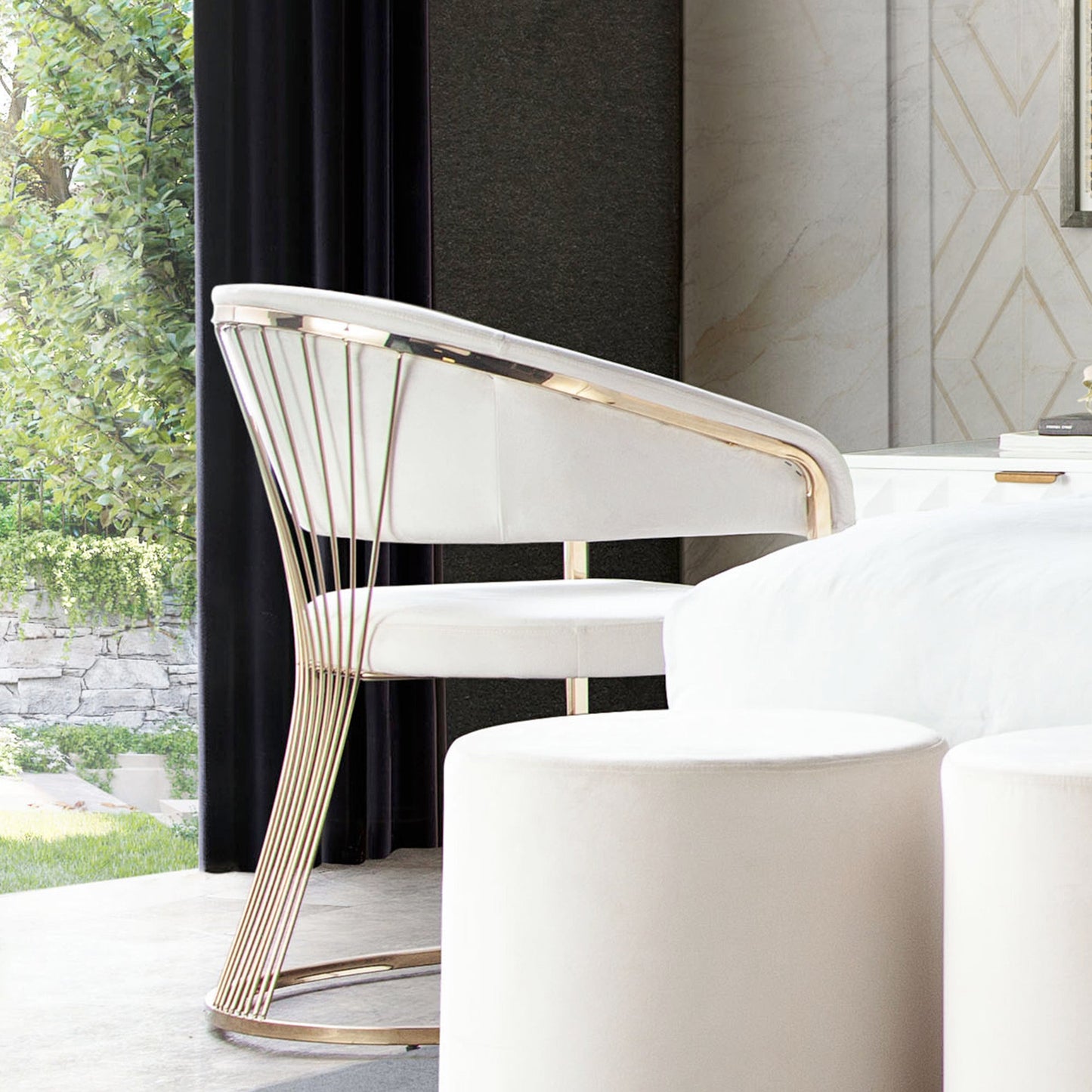Solstice Dining Chair in Cream Velvet w/ Polished Gold Metal Frame by Diamond Sofa