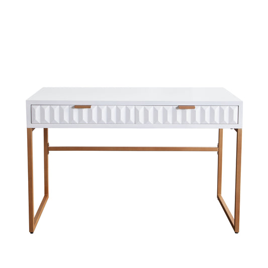 Spectrum 2-Drawer Solid Mango Wood Desk in White Finish w/ Gold Finished Iron Legs by Diamond Sofa