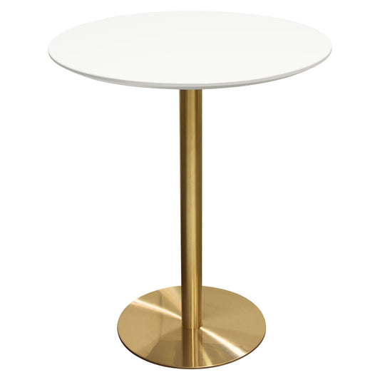 Stella 36" Round Bar Height Table w/ White Lacquer Top and Brushed Gold Metal Base by Diamond Sofa