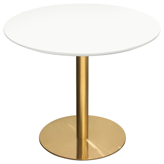 Stella 36" Round Dining Table w/ White Lacquer Top and Brushed Gold Metal Base by Diamond Sofa