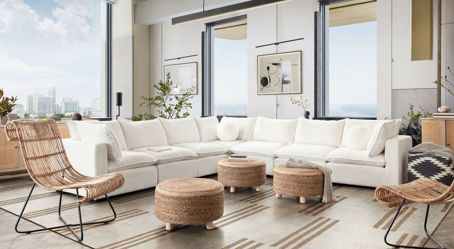 Round Accent Stool in Natural Jute Fiber w/ Wood Legs by Diamond Sofa