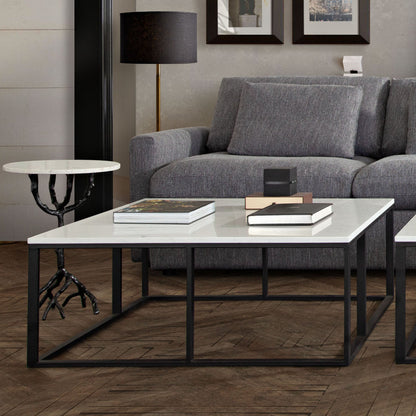 Surface Square Cocktail Table w/ Engineered Marble Top & Black Powder Coated Metal Base by Diamond Sofa