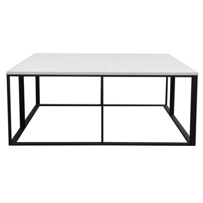 Surface Square Cocktail Table w/ Engineered Marble Top & Black Powder Coated Metal Base by Diamond Sofa