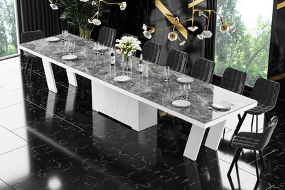 Maxima House Dining Set ALETA 11 pcs. modern Dark Venatino glossy Dining Table with 10 chairs