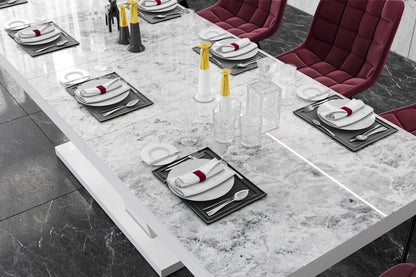 Maxima House Dining Set XENNA, Marble/ White Dining table with 6 Red Chairs