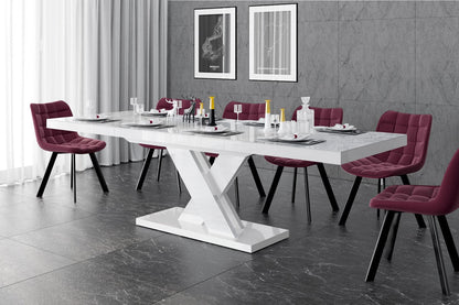 Maxima House Dining Set XENNA, Marble/ White Dining table with 6 Red Chairs