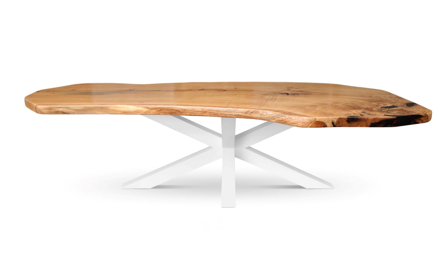 Maxima House Solid OAK Wood Live edge Dining Table with white metal Legs NOSTRA