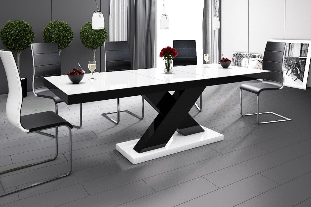 Maxima House Dining Set XENA, white / black Dining table with 6 Dining chairs