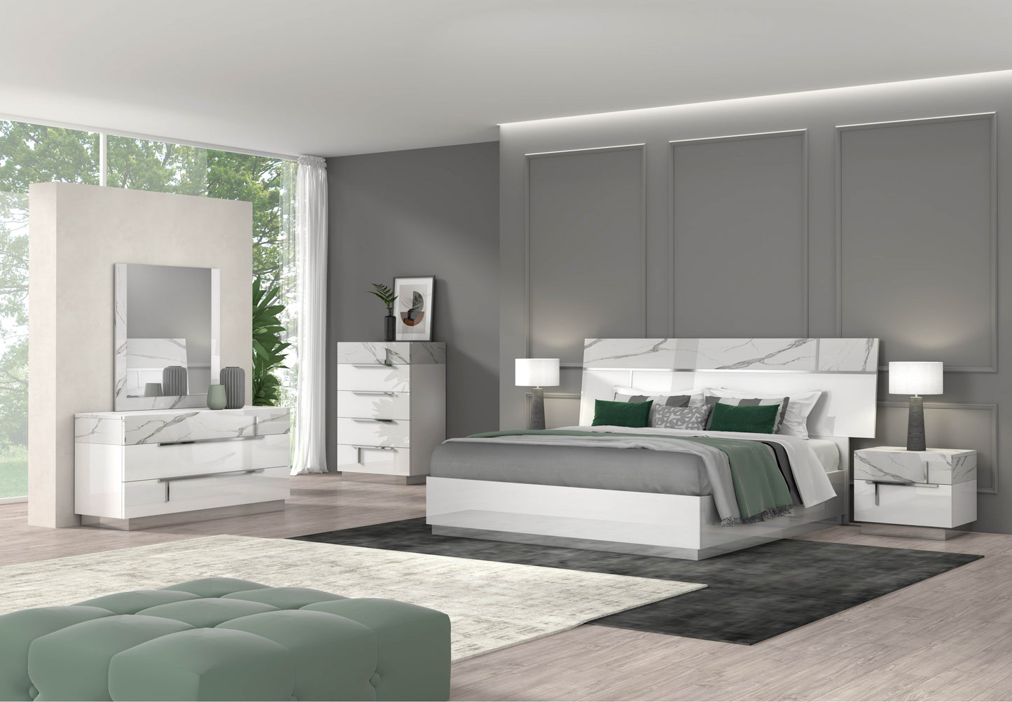 J&M Furniture Sunset Premium Mirror in Bianco Luc+Stat