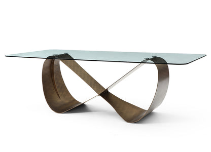 Tabselect Glass Top Dining Table With Brushed Bronze Base