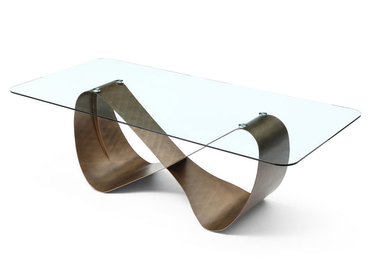 Tabselect Glass Top Dining Table With Brushed Bronze Base