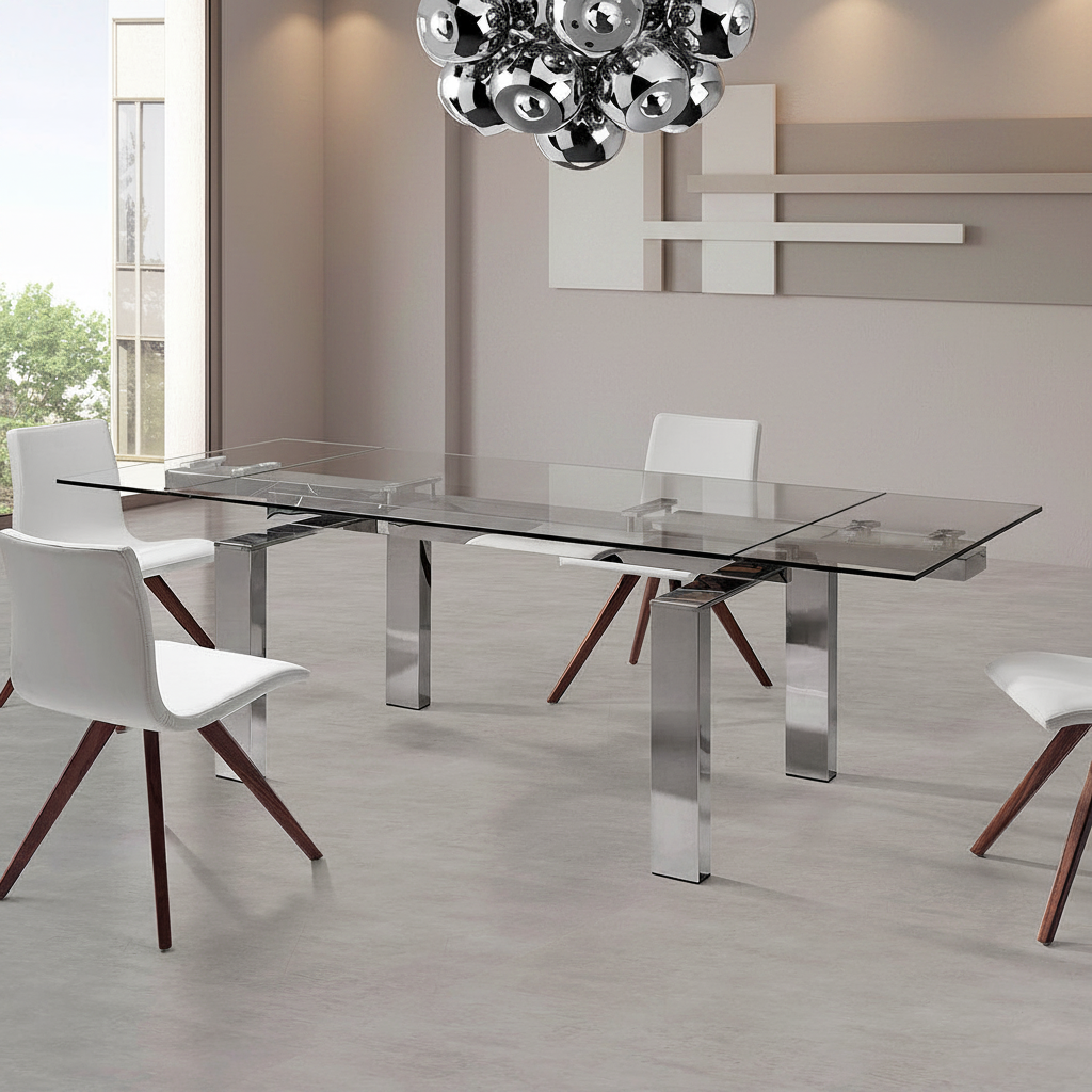 Tabselect Extendable Glass Dining Table With Metal Legs