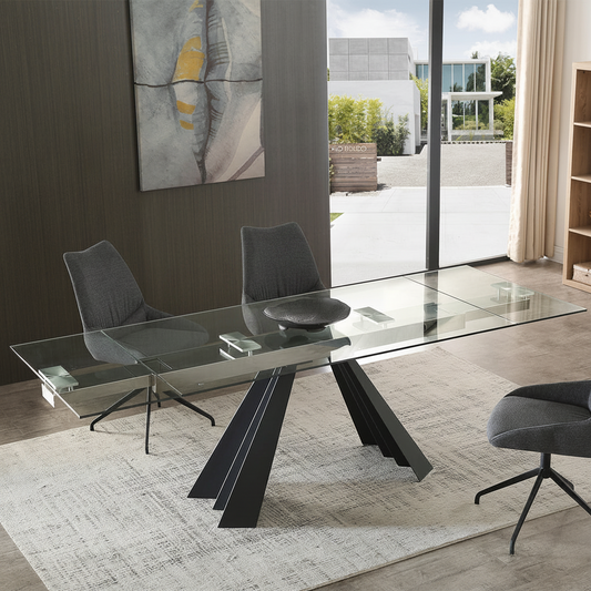 Tabselect Extendable Glass Dining Table With Metal Base