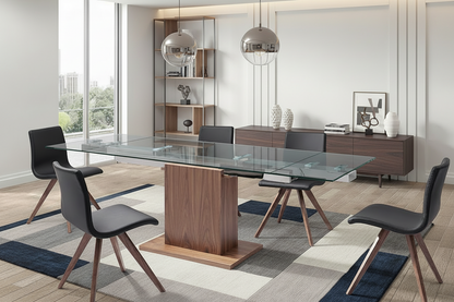 Tabselect Glass Extendable Dining Table With Pedestal Base