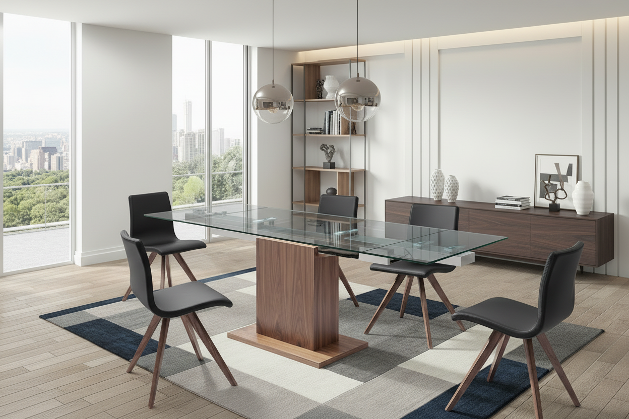 Tabselect Glass Extendable Dining Table With Pedestal Base