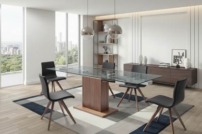 Tabselect Glass Extendable Dining Table With Pedestal Base