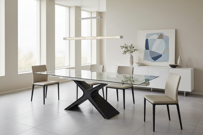 Tabselect Glass Extendable Dining Table With Metal Base