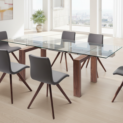 Tabselect Glass Top Extendable Dining Table With Wooden Legs