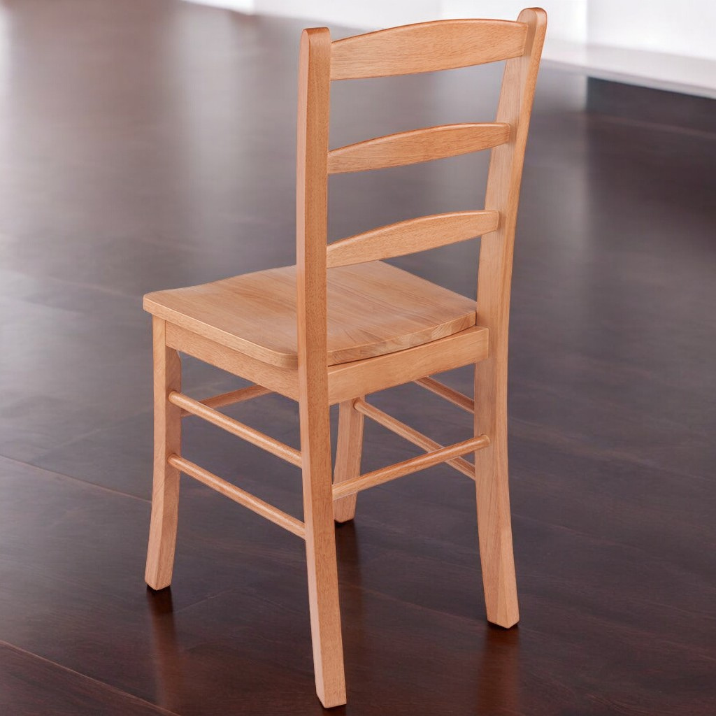 Solid oak wood dining chairs with a classic ladder-back design and light oak finish, set of 2