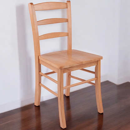 Solid oak wood dining chairs with a classic ladder-back design and light oak finish, set of 2