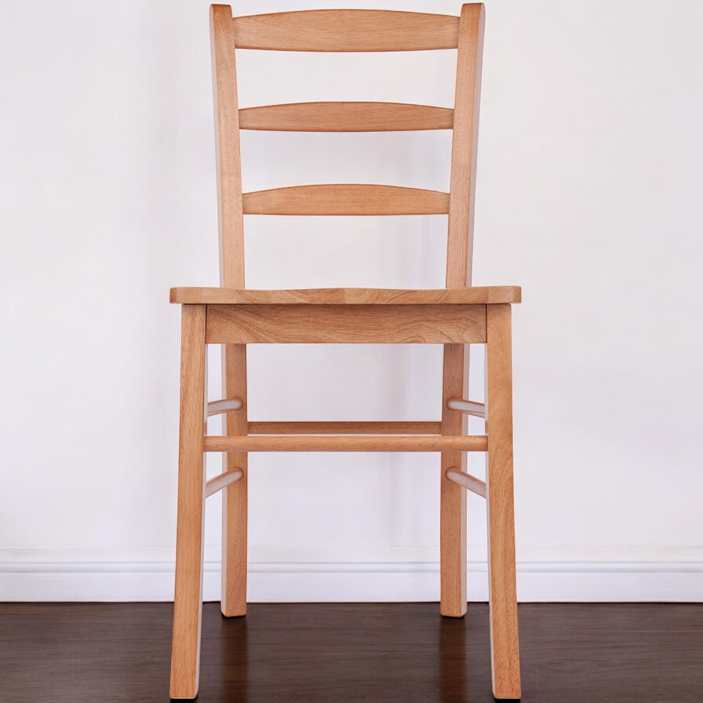 Solid oak wood dining chairs with a classic ladder-back design and light oak finish, set of 2