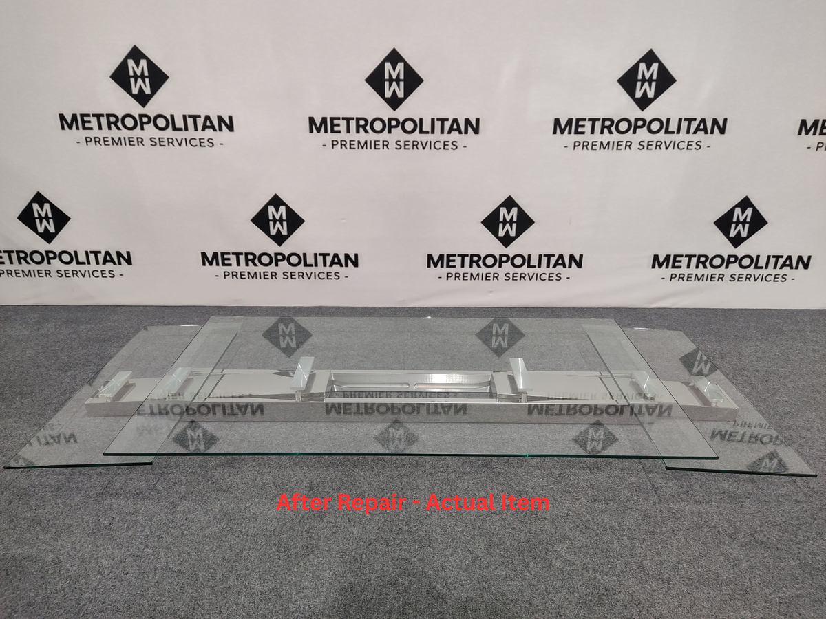 Tabselect Extendable Glass Dining Table With Wooden Legs – Professionally Repaired Open-Box