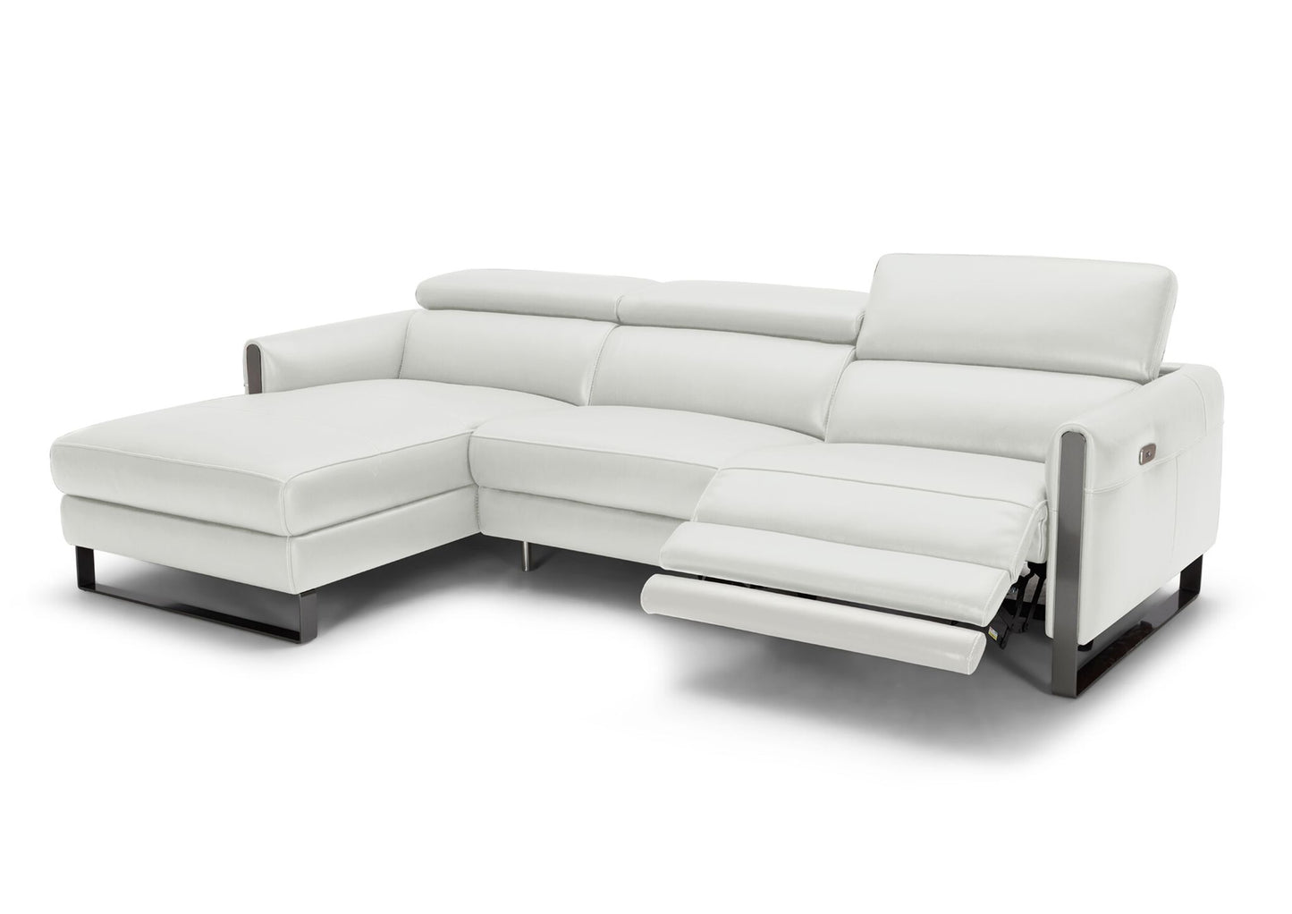 J&M Furniture Vella Premium Leather Sectional In Light Grey Left hand Facing