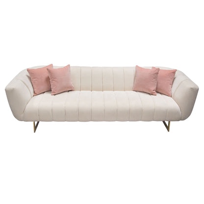 Venus Cream Fabric Sofa w/ Contrasting Pillows & Gold Finished Metal Base by Diamond Sofa