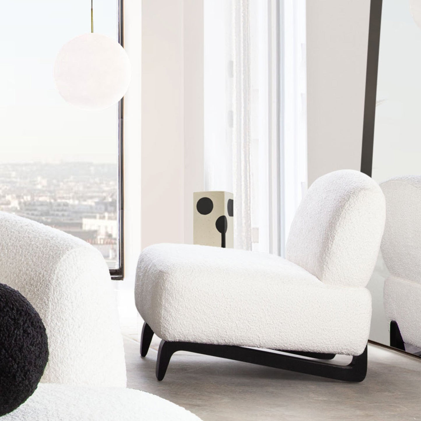 Vesper Armless Chair in Faux White Shearling w/ Black Wood Leg Base by Diamond Sofa