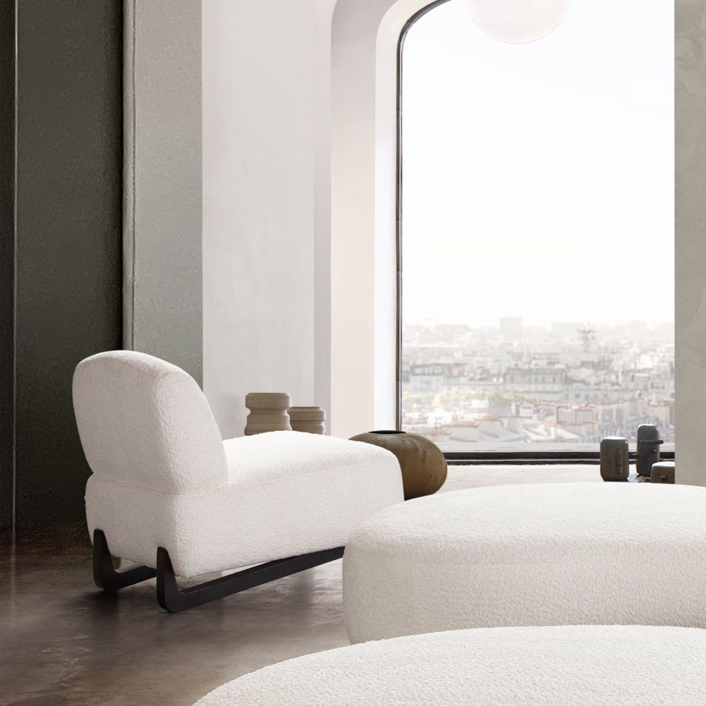 Vesper Armless Chair in Faux White Shearling w/ Black Wood Leg Base by Diamond Sofa