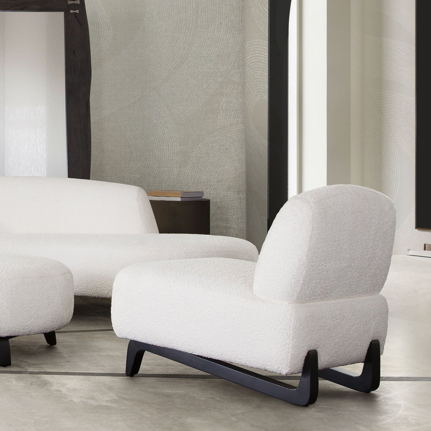 Vesper Armless Chair in Faux White Shearling w/ Black Wood Leg Base by Diamond Sofa