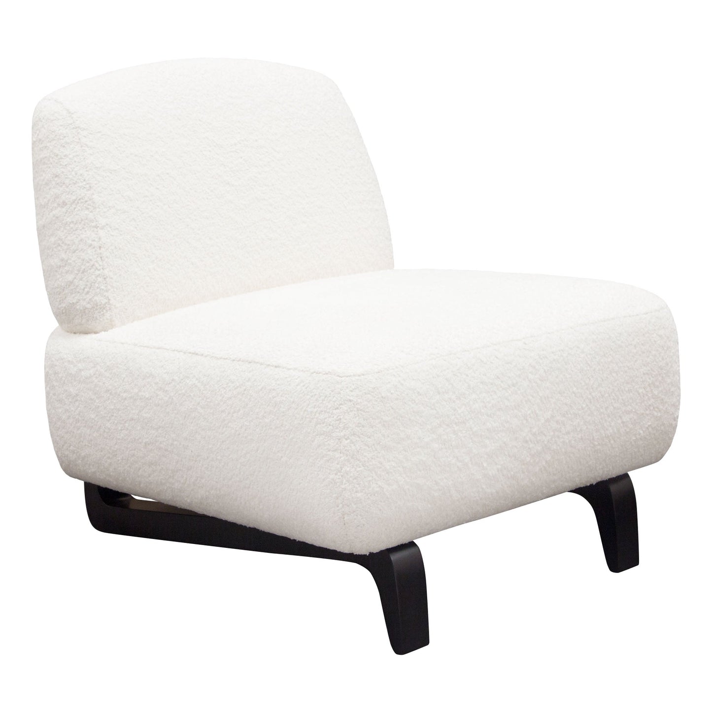 Vesper Armless Chair in Faux White Shearling w/ Black Wood Leg Base by Diamond Sofa