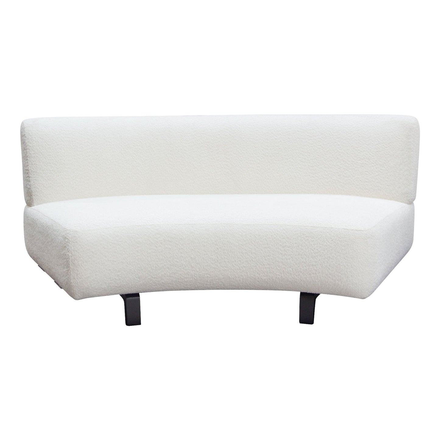 Vesper Curved Armless Sofa in Faux White Shearling w/ Black Wood Leg Base by Diamond Sofa