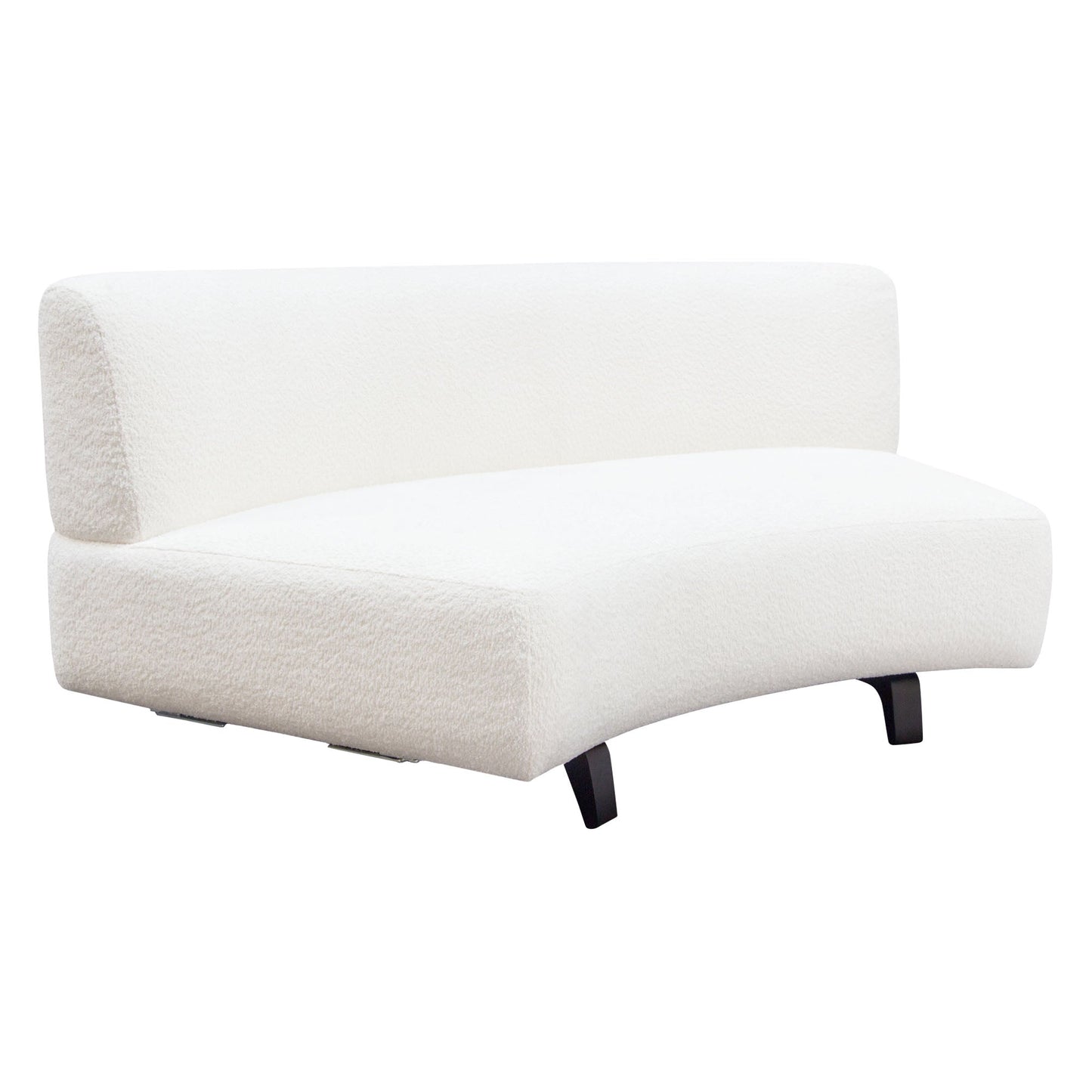Vesper Curved Armless Sofa in Faux White Shearling w/ Black Wood Leg Base by Diamond Sofa