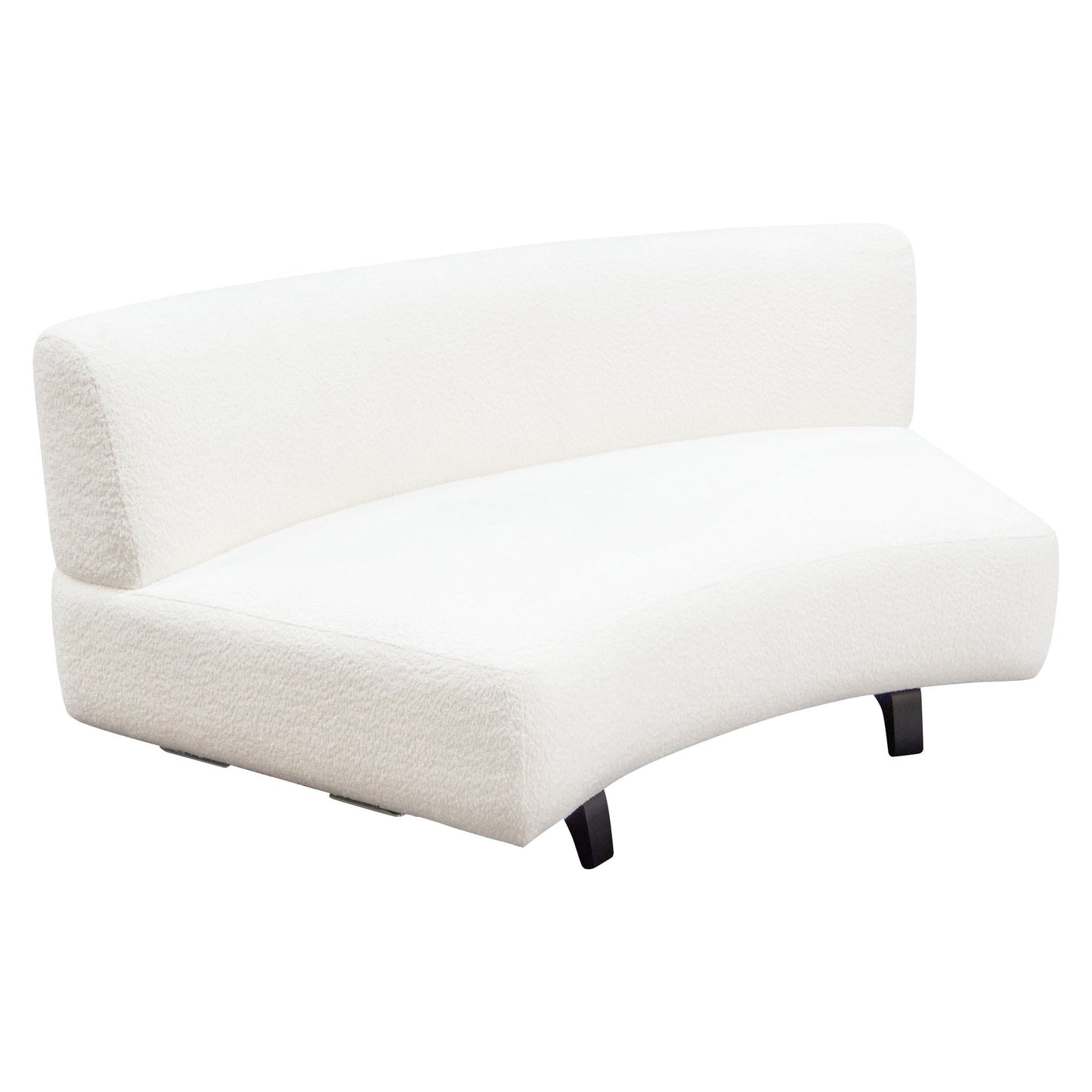 Vesper Curved Armless Sofa in Faux White Shearling w/ Black Wood Leg Base by Diamond Sofa