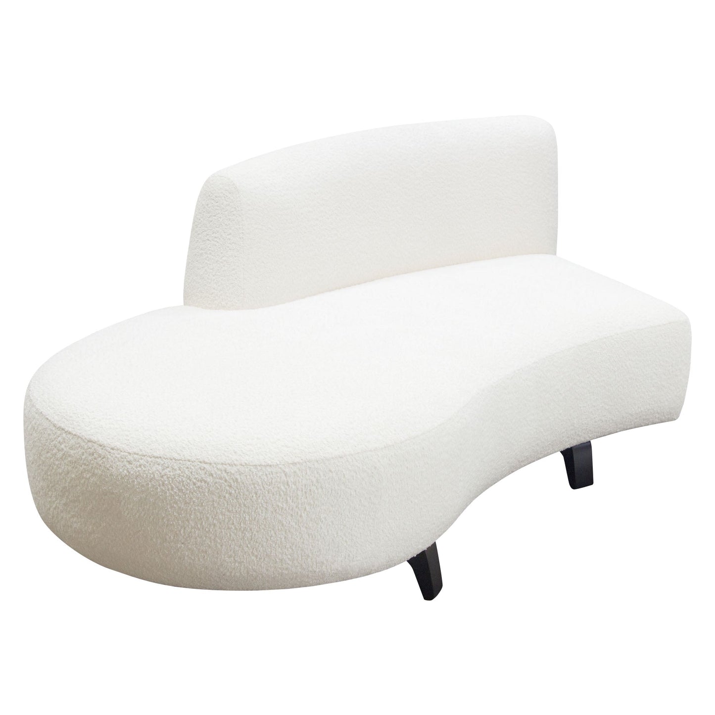Vesper Curved Armless Left Chaise in Faux White Shearling w/ Black Wood Leg Base by Diamond Sofa