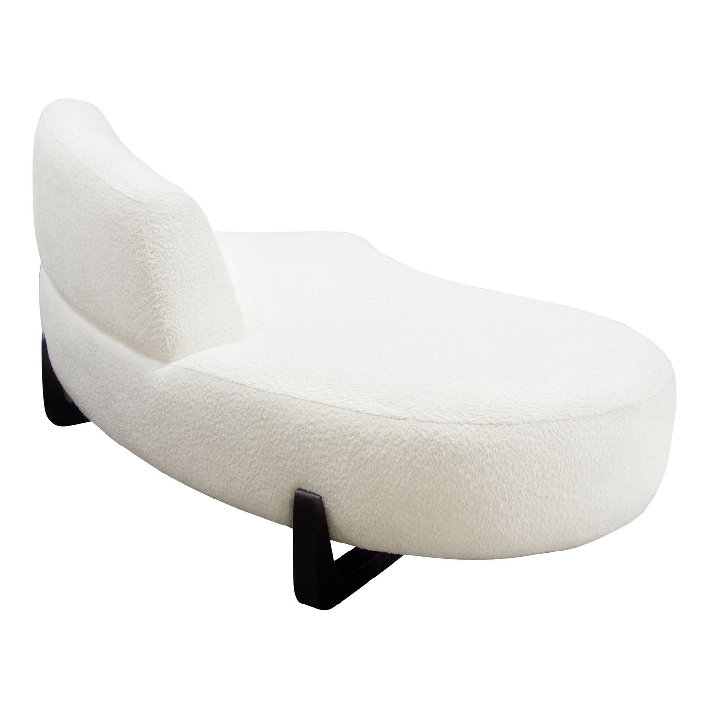 Vesper Curved Armless Left Chaise in Faux White Shearling w/ Black Wood Leg Base by Diamond Sofa