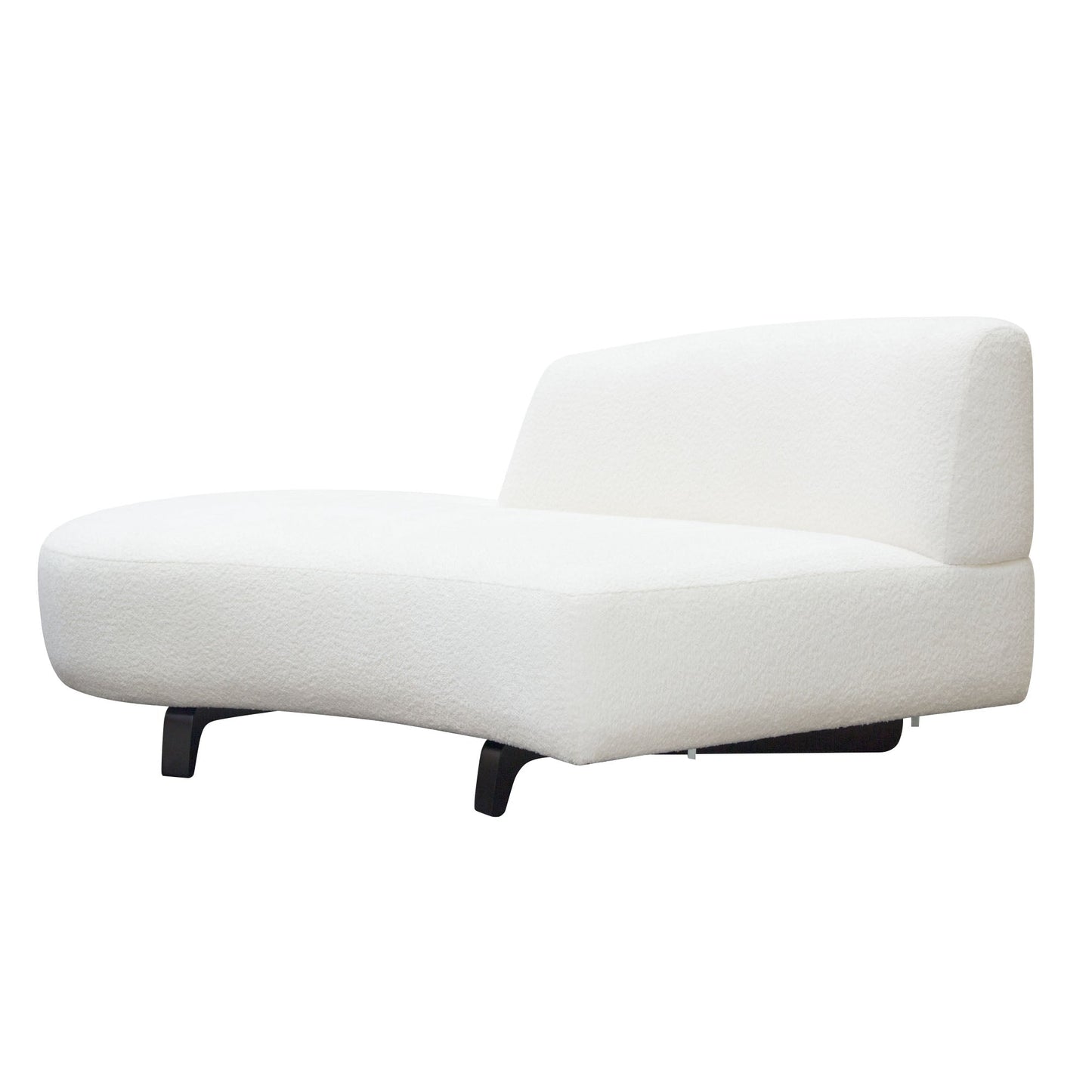 Vesper Curved Armless Left Chaise in Faux White Shearling w/ Black Wood Leg Base by Diamond Sofa