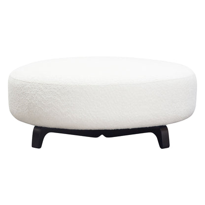 Vesper Round Ottoman in Faux White Shearling w/ Black Wood Leg Base by Diamond Sofa