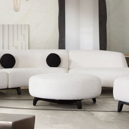Vesper Round Ottoman in Faux White Shearling w/ Black Wood Leg Base by Diamond Sofa