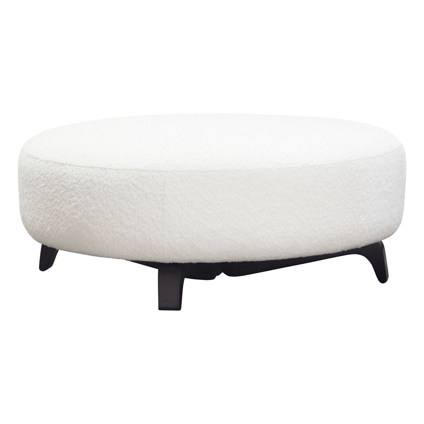 Vesper Round Ottoman in Faux White Shearling w/ Black Wood Leg Base by Diamond Sofa