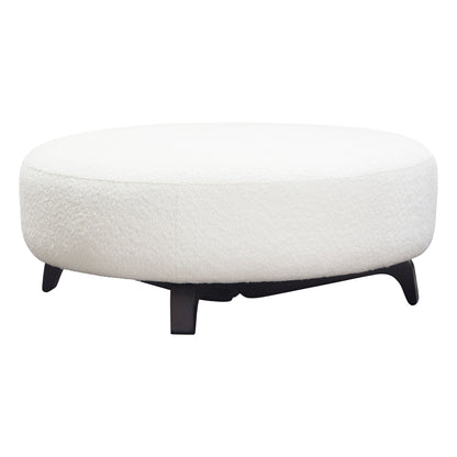 Vesper Round Ottoman in Faux White Shearling w/ Black Wood Leg Base by Diamond Sofa