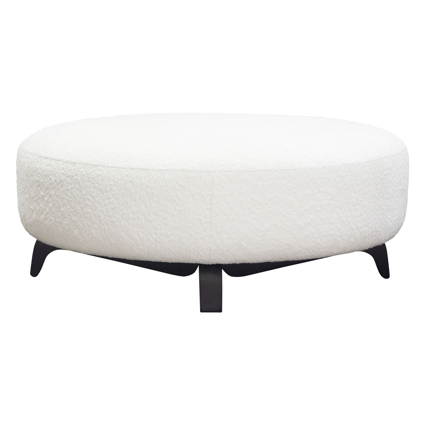 Vesper Round Ottoman in Faux White Shearling w/ Black Wood Leg Base by Diamond Sofa