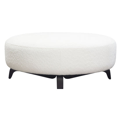 Vesper Round Ottoman in Faux White Shearling w/ Black Wood Leg Base by Diamond Sofa
