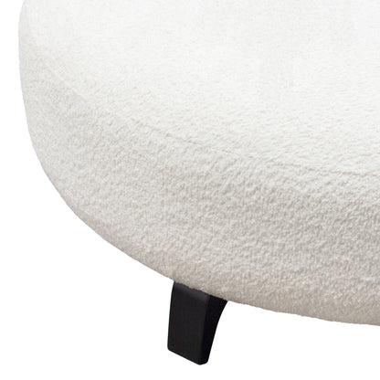 Vesper Round Ottoman in Faux White Shearling w/ Black Wood Leg Base by Diamond Sofa
