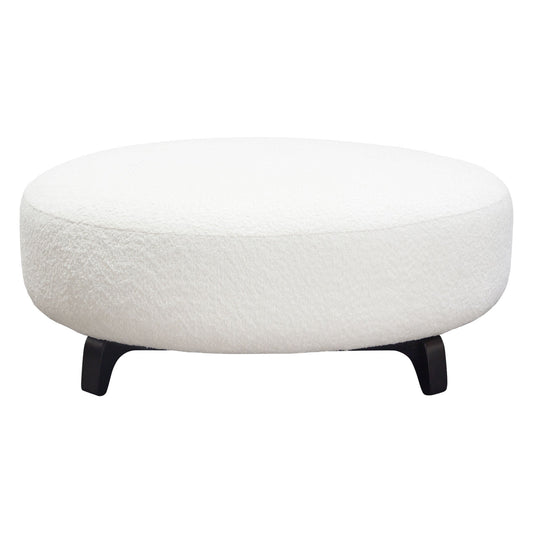 Vesper Round Ottoman in Faux White Shearling w/ Black Wood Leg Base by Diamond Sofa