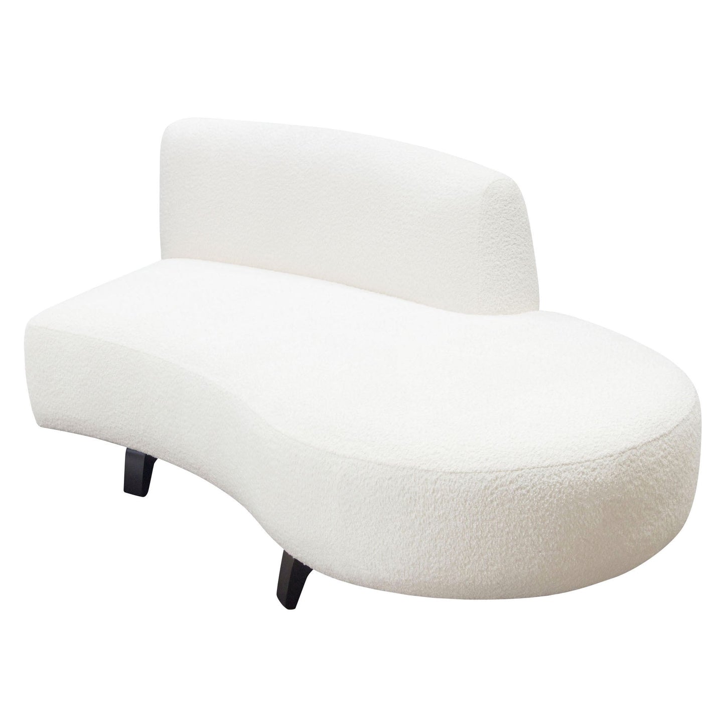 Vesper Curved Armless Right Chaise in Faux White Shearling w/ Black Wood Leg Base by Diamond Sofa