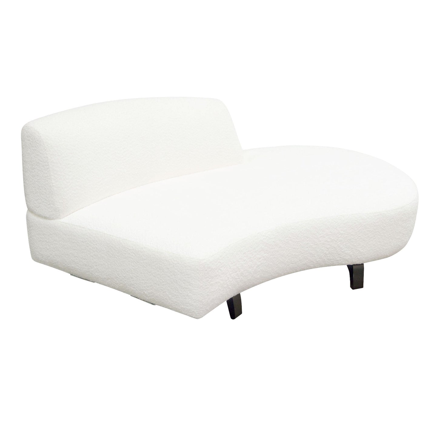 Vesper Curved Armless Right Chaise in Faux White Shearling w/ Black Wood Leg Base by Diamond Sofa